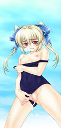 blush breasts censored highres joy_ride nipples pussy swimsuit