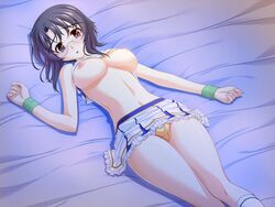 bb beauty_mark bed big_breasts blush breasts glasses large_breasts lying nipples panties underwear