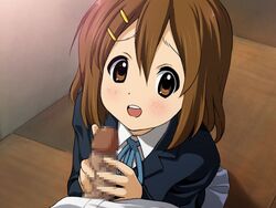 brown_hair dark_penis female hands human human_only k-on! male penis school_uniform straight yui_hirasawa_(k-on!)