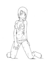 breasts clothes digimon digimon_adventure female female_only front_view godofchaos hikari_yagami human kneeling monochrome nipples solo tagme toei_animation