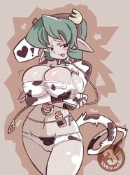 1girls 3_dev_adam blush breast_hold breast_lift breast_push breasts bursting_breasts clothing cow_accoutrements cow_girl erect_nipples female female_only green_eyes green_hair hair hairband huge_breasts kokiri large_breasts luigi64 moo_bitch mrgreen ocarina_of_time open_mouth pointy_ears saria seductive short_hair skimpy solo tail the_legend_of_zelda tight_clothes tongue_out