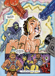 2girls all_fours ass breasts comic cum_on_ass cum_on_breasts cum_on_face evil-lyn fisto german_text hanging_breasts loincloth masters_of_the_universe multiple_girls skeletor teela