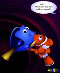 disney dory_(finding_nemo) feral finding_nemo fish funny hetero kissing marlin_(finding_nemo) penis pixar stomach straight testicles toonsportal vaginal_penetration vore whale what