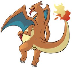 back_view charizard color feral fire male male_only nintendo nude penis pokemon pokemon_(species) saliva solo tagme tail tail_fire