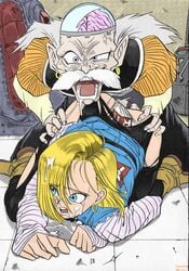 1boy 1girls age_difference anal android_18 cum cum_on_face cum_on_hair dr_gero dragon_ball dragon_ball_z drool insane old_man pantyhose rape rape_face tears torn_pantyhose