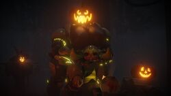 1girls 3d 3d_(artwork) blender blizzard_entertainment breasts centaur female omnic orisa overwatch pumpkin pumpkin_head robot snips456 snips456fur taur writing
