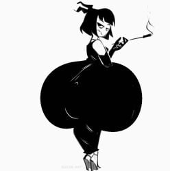 1girls adult_swim ass_expansion ass_in_dress creepy_susie detached_sleeves dress goth goth_girl high_heel_sandals high_heels huge_ass looking_at_viewer looking_back smoking the_oblongs thick_thighs when_you_go_outside_and_smell_that_zaza wide_hips