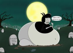 1girls adult_swim altzegoz_(artist) bbw bottom_heavy creepy_susie fat goth goth_girl graveyard halloween huge_ass huge_belly overweight overweight_female panties shovel stuck stuck_in_floor stuck_in_ground talking the_oblongs what