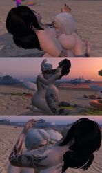 beach_sex body_worship breast_sucking breasts claire_everly grand_theft_auto_v lydia_vale motorboating naked_female nopixel orgasm sunset yuri