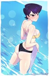 1girls ass beach big_ass big_breasts bikini bikini_bottom bikini_top black_bikini_bottom black_eyes blush breasts female female_focus female_only hair kajinman komi-san_wa_komyushou_desu komi_shuuko lips looking_back mature mature_female mature_woman milf mother ocean purple_hair short_hair smile solo solo_female swimwear wet wet_body yellow_bikini_top