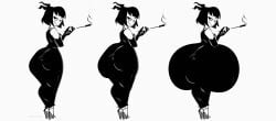 adult_swim ass_expansion ass_in_dress big_ass creepy_susie detached_sleeves dress goth goth_girl growth_sequence high_heel_sandals high_heels huge_ass looking_at_viewer looking_back sequence smoking the_oblongs when_you_go_outside_and_smell_that_zaza wide_hips