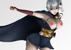 big_breasts breasts_out cape censored cleavage covered_nipples female female_only gintama ikeda_asaemon iseki_ketoru katana kimono lipstick looking_at_viewer mask mask_on_head minidress no_bra obi open_clothes open_kimono pale-skinned_female pale_skin panties purple_eyes short_dress short_hair short_kimono silver_hair skull_mask solo sword upskirt very_short_hair weapon white_panties wide_hips