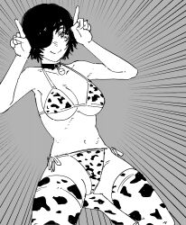 1girls bikini black_and_white breasts chainsaw_man cleavage cow_print cow_print_bikini female female_only himeno_(chainsaw_man) panties shounen_jump stockings underboob xyanaid