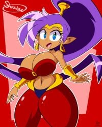 1girls big_breasts blue_eyes cuadra_side female female_only looking_at_viewer purple_hair shantae shantae_(character) smooth_skin solo thick_thighs