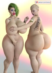 2girls 3d big_ass big_breasts big_butt bimbo breasts busty cleavage curvaceous curvy female female_only fit fit_female hips hourglass_figure huge_ass huge_breasts human july_(tonices) june_(tonices) large_ass large_breasts legs light-skinned_female light_skin lips milf original original_character original_characters thick thick_legs thick_thighs thighs tonices top_heavy upper_body voluptuous wide_hips