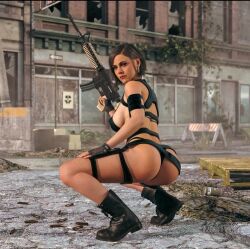 3d belt call_of_duty casual female firearm footwear gun handwear helen_park_(cod) human legwear merlynn pale_skin rifle swimwear tactical_nudity tagme weapon