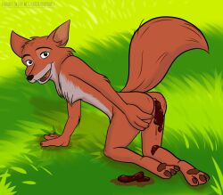 3_toes 4_fingers anthro anus ass bopoop canid canine chest_tuft disney feces feces_in_ass feet fingers fluffy fluffy_tail fox fur grass head_tuft kneeling male male_only mammal nude open_mouth open_smile orange_body orange_fur pawpads plant poop raised_tail robin_hood robin_hood_(disney) scat sharp_teeth smile solo tagme teeth toes tuft