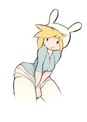 adventure_time ass blonde_hair blush fionna_the_human_girl leaning_forward panties pulling_down_pants simx white_panties