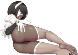 1girls ass ass_focus backboob big_ass black_hair blindfold breasts clothing dark-skinned_female dat_ass eyewear feet female female_only hair hand_on_ass huge_ass legwear leotard mole mole_under_mouth nier nier:_automata nier_(series) open_mouth solo solo_female thick_thighs thighhighs thighs tsuki_riven white_thighhighs yorha_2p