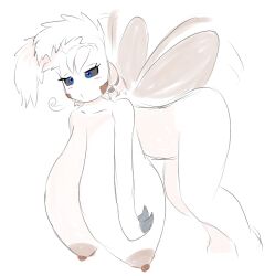 anthro arthropod ass big_breasts blue_eyes blush breasts cactuscacti female flying hanging_breasts huge_breasts hyper hyper_breasts insects lepidopteran mostly_nude moth simple_background solo wings