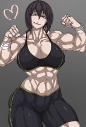 abs big_breasts black_hair cleavage curvaceous curvy curvy_figure flexing freckles muscles muscular muscular_female muscular_thighs short_hair sports_bra tagme takano_togainu_(zokosuke) thick_thighs voluptuous voluptuous_female wide_hips zokusuke