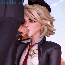 blowjob eyes_half_open fortnite gentlecat glowing_eyes joni_(fortnite) male/female red_eyes straight sucking_penis tagme tart_tycoon