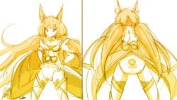 1girls ass back blonde_hair breasts cape cat_ears core_crystal detached_sleeves diaper hair_ribbon line_art looking_at_viewer nia nia_(blade) nintendo sketch sketchmandl small_breasts thighhighs twintails xenoblade_(series) xenoblade_chronicles_2