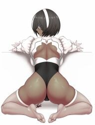 1girls ass ass_focus backboob big_ass black_hair blindfold breasts clothing dat_ass eyewear feet female female_only hair huge_ass legwear leotard mole mole_under_mouth nier nier:_automata nier_(series) solo solo_female thick_thighs thighhighs thighs tsuki_riven white_thighhighs yorha_2p