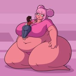 big_breasts bigger_female breasts brown_hair chubby chubby_female dorahden feeding female huge_ass jenny_(fiffer) pink_hair wide_hips