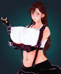 1girls 2022 3d abceefg abs abstract_background areola_bulge arm_under_breasts big_breasts black_skirt breasts brown_hair collarbone crop_top dark_hair exposed_torso female final_fantasy final_fantasy_vii gauntlets gloves huge_breasts hyper hyper_breasts koikatsu long_hair nipple_bulge pale-skinned_female pale_skin skirt smile solo solo_female suspenders tifa_lockhart white_shirt