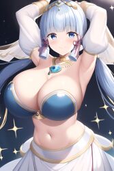 1girls ai_generated arabatos big_breasts breasts cleavage cleavage_overflow female female_only genshin_impact harem_outfit huge_breasts kamisato_ayaka nai_diffusion necklace solo solo_female stable_diffusion voluptuous voluptuous_female