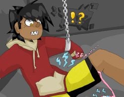 chained chained_to_wall chained_up ethan_(pokemon) fully_clothed gold_(pokemon) golden_eyes guroghost male male_only non_con pokemon pokemon_adventures vibrator