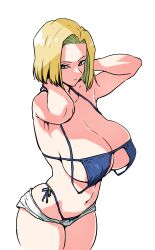 1girls ahemaru android_18 arms_above_head arms_around_neck arms_behind_head arms_held_back arms_up big_breast big_breasts bikini bikini_top blonde_female blonde_hair bob_cut breast breasts busty dragon_ball dragon_ball_fighterz dragon_ball_super dragon_ball_z eyepatch_bikini female hand_on_head hands_behind_head hands_on_head huge_breasts large_breasts short_hair solo tits voluptuous