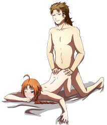 2boys absurd_res abuto age_difference ahoge anal anal_sex ass_up bishonen blush braid braided_hair brown_hair completely_nude doggy_style from_behind gay gen-san gintama hands_on_ass hi_res implied_anal kamui_(gintama) kneeling long_hair long_hair_male male male_only mullet nude older_dom_younger_sub older_man_and_younger_boy older_penetrating_younger one_eye_closed orange_hair sheet_grab single_braid smile stubble very_high_resolution yaoi