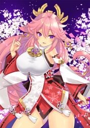 cherry_blossoms female genshin_impact long_hair nanase_aoi non-web_source pink_hair yae_miko