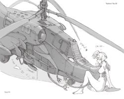 1boy 1girls aircraft attack_helicopter bodily_fluids english_text female heart helicopter interspecies ka-50 kamov penis precum ratbat smile sniffing tentacle uncensored