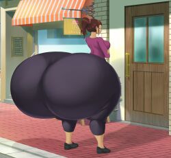 1girls arms_crossed ass_bigger_than_breasts ass_bigger_than_head ass_bigger_than_torso big_breasts brown_hair clothed clothing crossed_arms door fully_clothed gigantic_ass huge_ass hyper hyper_ass hyper_hips massive_ass ponytail saburox sneakers solo_female standing wide_hips