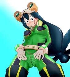 cameltoe fully_clothed looking_at_viewer my_hero_academia pussy stretched_pussy tagme tongue tsuyu_asui uirou-zazami