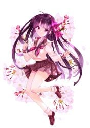 absurdres black_hair cherry_blossoms female highres long_hair nanase_aoi non-web_source original school_uniform