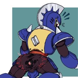 1boy 2019 armor ass backsack blue_armor bulge bulge_through_clothing butt buttplug_exposed erection erection_under_clothes erection_under_clothing knight_man looking_at_viewer looking_back looking_back_at_viewer male male_only mega_man mega_man(classic) mega_man_6 nsfwrobutt_(artist) on_knees red_eyes red_pupils ripped_clothes ripped_clothing ripped_pants robot robot_boy robot_joints robot_master robotic robotic_arm robotic_arms robotic_leg robotic_legs shoulder_pads solo solo_male source_not_archived sweat sweatdrop tearing_open_bottoms torn_open_bottoms unusual_anus wardrobe_malfunction white_and_blue_background white_sclera