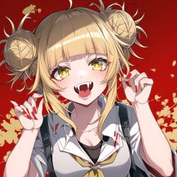 1girls ai_generated backpack fangs female female_only himiko_toga my_hero_academia nai_diffusion open_mouth red_fingernails school_uniform solo stable_diffusion yellow_eyes yellow_hair