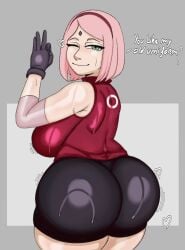 1girls ass back_view big_ass big_breasts boruto:_naruto_next_generations breasts bubble_ass bubble_butt gijoejohn milf naruto naruto_(series) naruto_shippuden sakura_haruno sweaty thick_ass