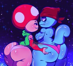 2boys ass ass_cleavage bottom_heavy butt_crack crossover femboy huge_ass male male_only mario_(series) oc pokémon_(species) pokemon someonelikedawn squirtle tagme thick_thighs thong toad_(mario) wide_hips