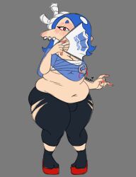 1girls bulge chubby chubby_belly chubby_female female female_only hiding_face luzzilewds obese octoling octoling_girl shiver_(splatoon) solo solo_female splatoon splatoon_(series) splatoon_3 thick_thighs