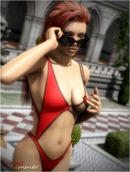 adjusting_eyewear adjusting_glasses adjusting_sunglasses breasts female looking_over_eyewear looking_over_glasses looking_over_sunglasses solo sunglasses swimsuit sydgrl3d tinted_eyewear