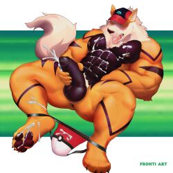 1:1 abs absurd_res anthro anus arcanine balls baseball_cap big_muscles big_penis black_penis bodily_fluids canid canine claws clothing cum cum_everywhere cum_in_mouth cum_in_own_mouth cum_in_self cum_inside cum_on_chest cum_on_face cum_on_feet cum_on_own_chest cum_on_own_face cum_on_own_stomach cum_on_self ejaculation erection frohti fur generation_1_pokemon genital_fluids genitals hat headgear headwear hi_res humanoid_genitalia humanoid_penis jockstrap_down lying male male_only mammal masturbation messy muscular muscular_anthro muscular_arms muscular_male muscular_thighs neck_tuft nintendo nude on_back orange_body orange_fur pawpads pecs penile penile_masturbation penis pokéball_clothing pokémon_(species) pokeball pokemon pokemon_(species) solo thick_thighs tongue tongue_out tuft video_games