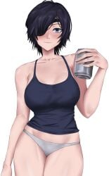 beer beer_can big_breasts breasts chainsaw_man cleavage eye_patch female female_only himeno_(chainsaw_man) light-skinned_female midriff navel panties shadertoons shounen_jump tank_top underwear