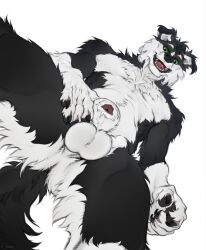 2022 anatomically_correct anatomically_correct_genitalia animal_genitalia anthro ass balls biped black_body black_fur border_collie canid canine canis collie digital_media_(artwork) domestic_dog eyebrows fully_sheathed fur genitals green_eyes herding_dog hi_res looking_at_viewer looking_down looking_down_at_viewer low-angle_view male mammal nude open_mouth open_smile pastoral_dog perineum sheath sheepdog shepherdart simple_background skuru_(character) smile solo teeth tongue underbutt white_background white_body white_fur worm's-eye_view