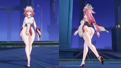 3d animated ass big_ass big_breasts bouncing_breasts breasts game_mod genshin_impact mod pink_hair purple_eyes skexce thick_thighs thighs video walk_cycle walking wide_hips yae_miko