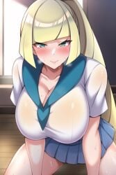 1girls ai_generated alternate_breast_size big_breasts blonde_hair blush breasts cosplay cute female green_eyes hairstyle_change hips huge_breasts light-skinned_female light_skin lillie_(pokemon)_(cosplay) long_hair lusamine_(pokemon) mature_female milf mother nai_diffusion nintendo pokemon pokemon_sm sailor_uniform school_uniform schoolgirl slim_waist smile stable_diffusion thick_thighs wide_hips